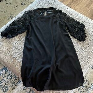 a - line black knitted sleeve dress